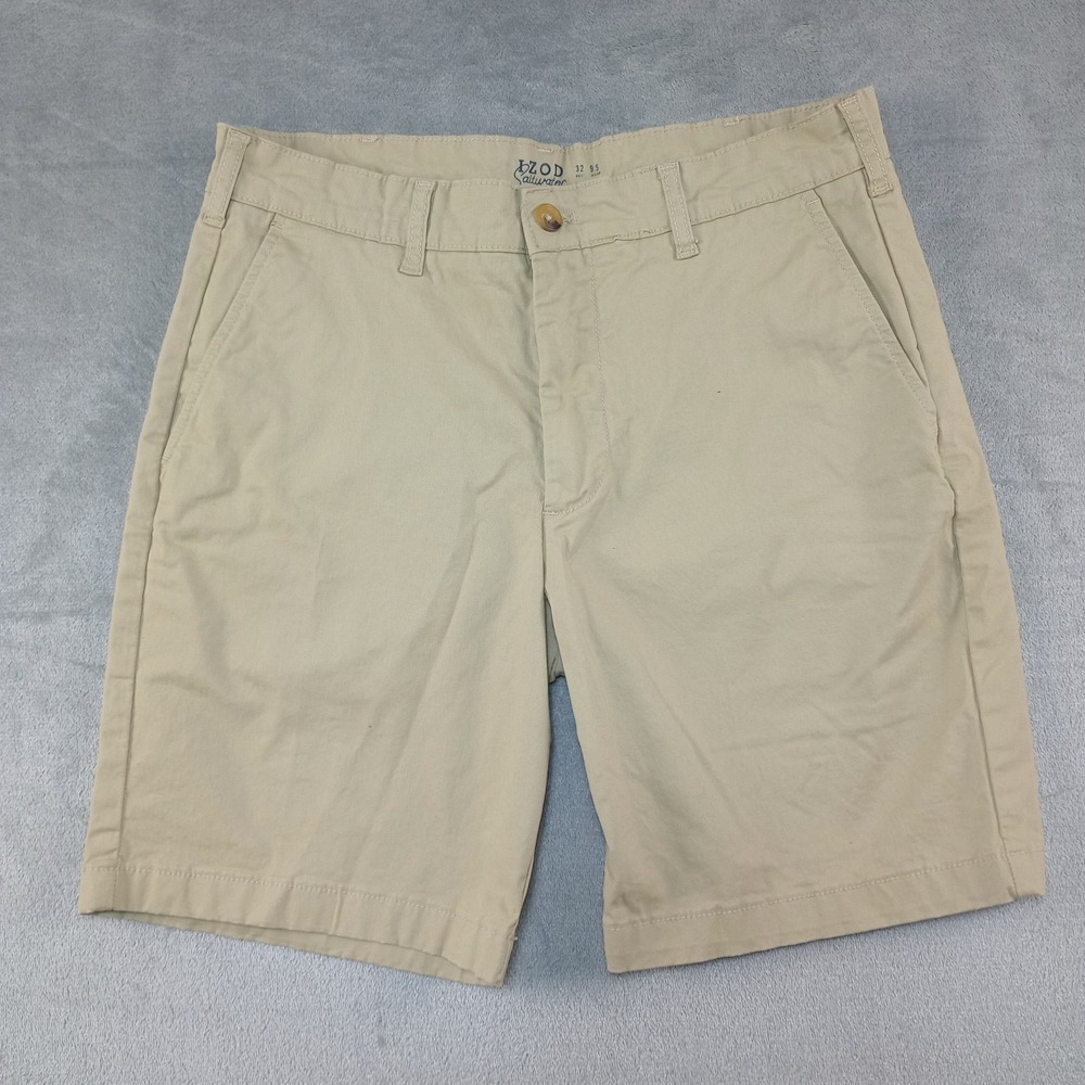 Izod Saltwater Stretch Chino Shorts Beige Khaki Sz 32 x 9 Preppy‎ Casual Golf